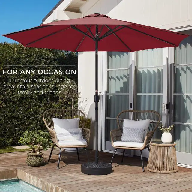 Alt view image 3 of 7 - 10ft Outdoor Patio Umbrella, Outdoor Table Umbrella, Yard Umbrella, Market Umbrella with 6 Sturdy Ribs, Push Button, Tilt and Crank - Red