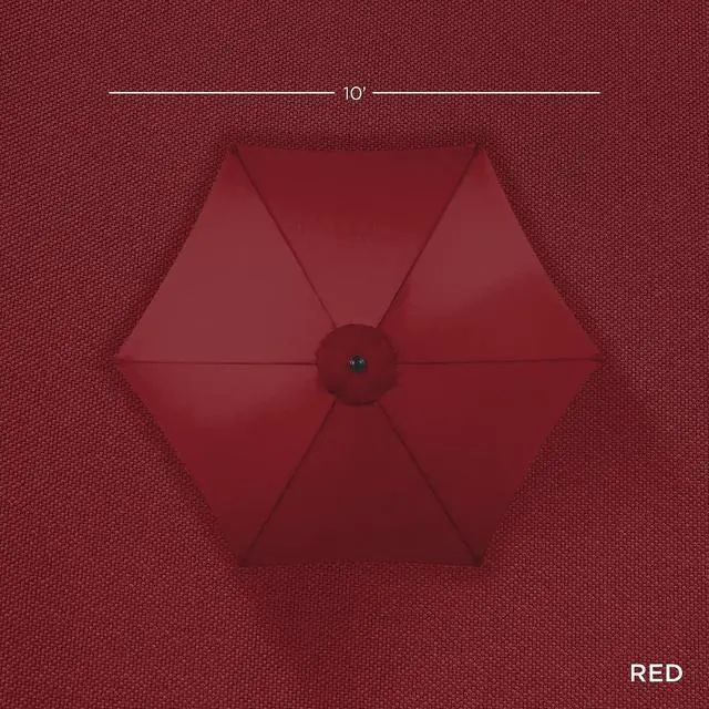 Alt view image 4 of 7 - 10ft Outdoor Patio Umbrella, Outdoor Table Umbrella, Yard Umbrella, Market Umbrella with 6 Sturdy Ribs, Push Button, Tilt and Crank - Red