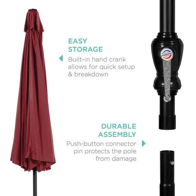Alt view image 6 of 7 - 10ft Outdoor Patio Umbrella, Outdoor Table Umbrella, Yard Umbrella, Market Umbrella with 6 Sturdy Ribs, Push Button, Tilt and Crank - Red