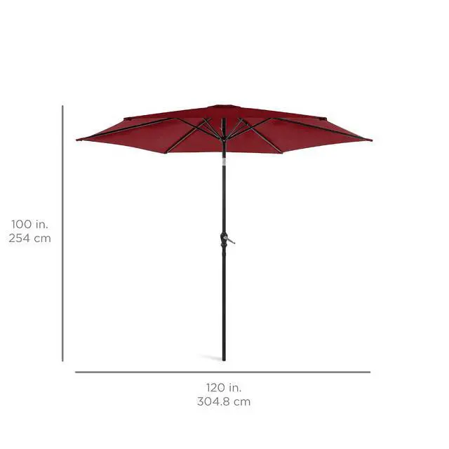 Alt view image 7 of 7 - 10ft Outdoor Patio Umbrella, Outdoor Table Umbrella, Yard Umbrella, Market Umbrella with 6 Sturdy Ribs, Push Button, Tilt and Crank - Red