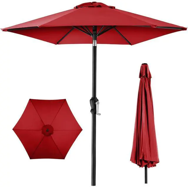 Main image of 10ft Outdoor Patio Umbrella, Outdoor Table Umbrella, Yard Umbrella, Market Umbrella with 6 Sturdy Ribs, Push Button, Tilt and Crank - Red