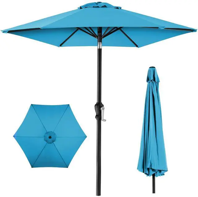 Main image of 10ft Outdoor Patio Umbrella, Outdoor Table Umbrella, Yard Umbrella, Market Umbrella with 6 Sturdy Ribs, Push Button, Tilt and Crank - Sky Blue
