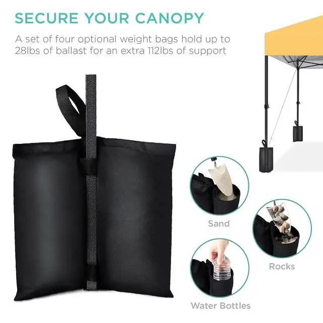 Alt view image 6 of 7 - 10x10ft Pop Up Canopy Tent, Outdoor Shade, 1 Person 1 Minute Set Up, Carry Case, 4 Weight Bags - Marigold