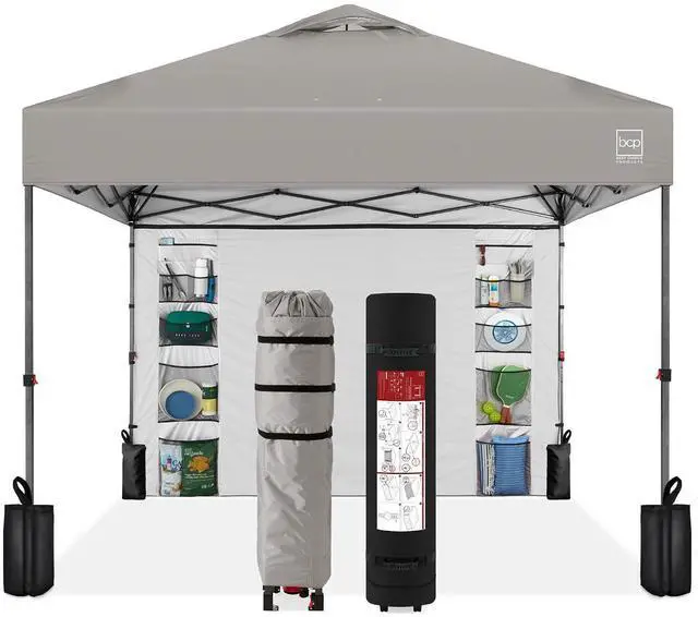 Main image of 10x10ft Pop Up Canopy Tent with Sidewall, 1 Person 1 Minute Set Up, Carry Case, 4 Weight Bags - Light Gray