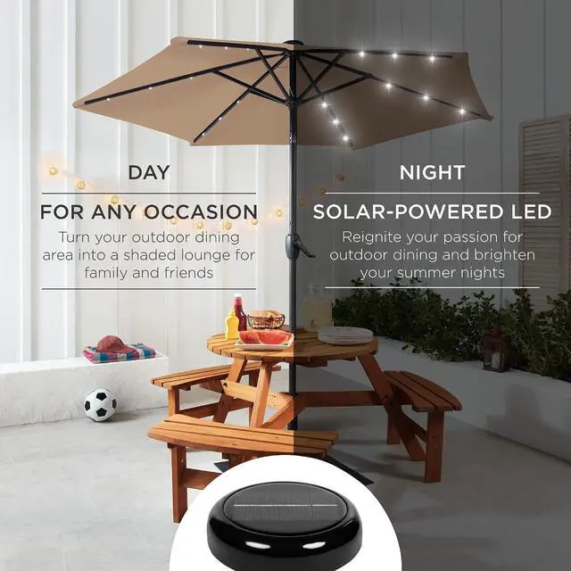 Alt view image 3 of 7 - 7.5ft Solar Umbrella LED Lighted Patio Umbrella, Table Market Umbrella with Tilt and Crank, Outdoor Umbrella for Garden, Deck, Backyard, Pool and Beach - Tan