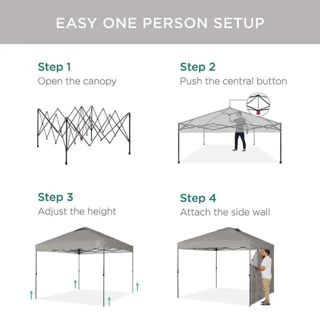 Alt view image 3 of 7 - 10x10ft Pop Up Canopy Tent with Sidewall, 1 Person 1 Minute Set Up, Carry Case, 4 Weight Bags - Light Gray
