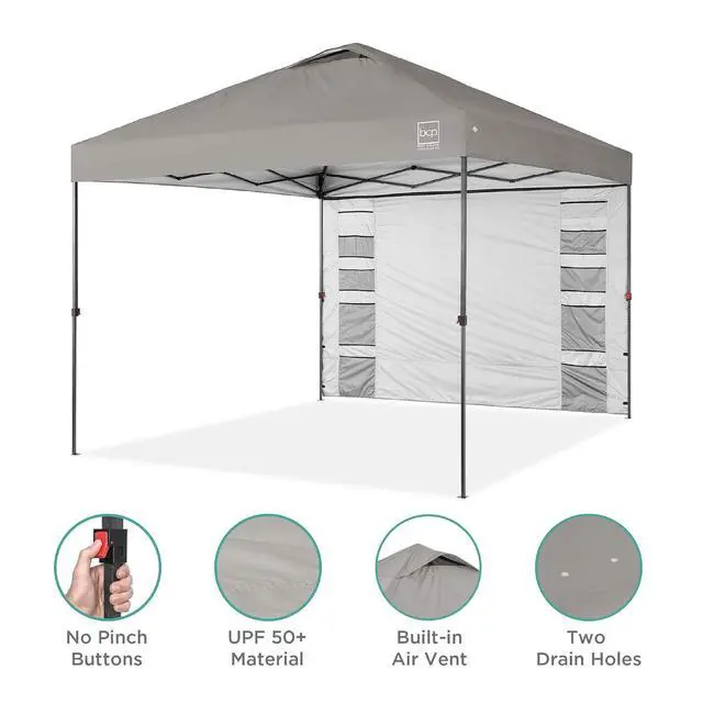Alt view image 4 of 7 - 10x10ft Pop Up Canopy Tent with Sidewall, 1 Person 1 Minute Set Up, Carry Case, 4 Weight Bags - Light Gray