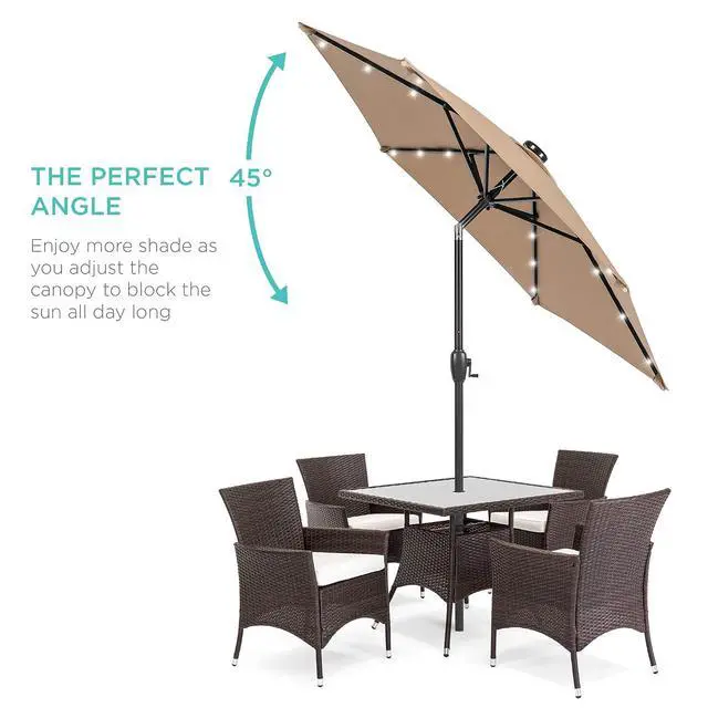 Alt view image 2 of 7 - 7.5ft Solar Umbrella LED Lighted Patio Umbrella, Table Market Umbrella with Tilt and Crank, Outdoor Umbrella for Garden, Deck, Backyard, Pool and Beach - Tan
