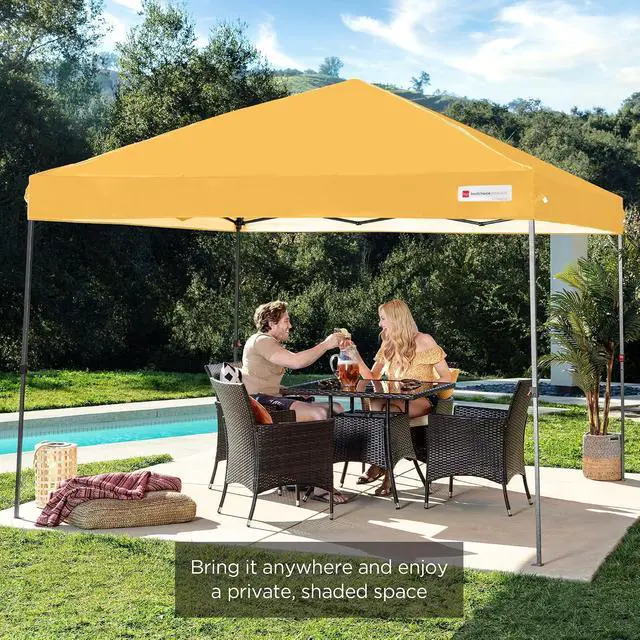 Alt view image 7 of 7 - 10x10ft Pop Up Canopy Tent, Outdoor Shade, 1 Person 1 Minute Set Up, Carry Case, 4 Weight Bags - Marigold