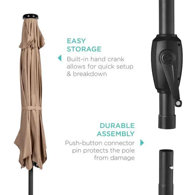 Alt view image 6 of 7 - 7.5ft Solar Umbrella LED Lighted Patio Umbrella, Table Market Umbrella with Tilt and Crank, Outdoor Umbrella for Garden, Deck, Backyard, Pool and Beach - Tan