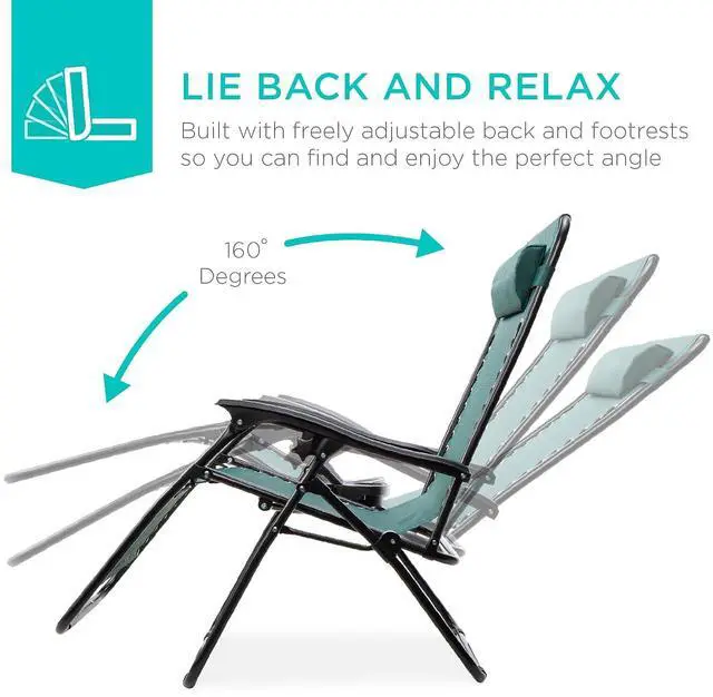 Alt view image 4 of 7 - Set of 2 Adjustable Steel Mesh Zero Gravity Lounge Chair Recliners w/Pillows and Cup Holder Trays - Forest Green