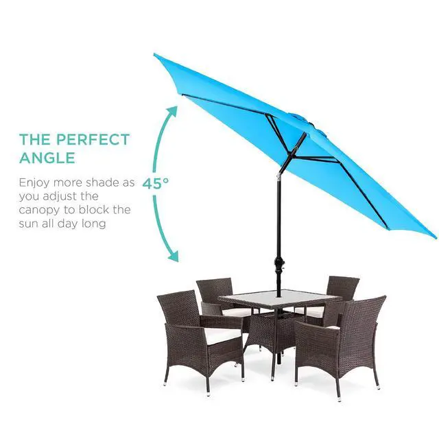Alt view image 2 of 7 - 10ft Outdoor Patio Umbrella, Outdoor Table Umbrella, Yard Umbrella, Market Umbrella with 6 Sturdy Ribs, Push Button, Tilt and Crank - Sky Blue