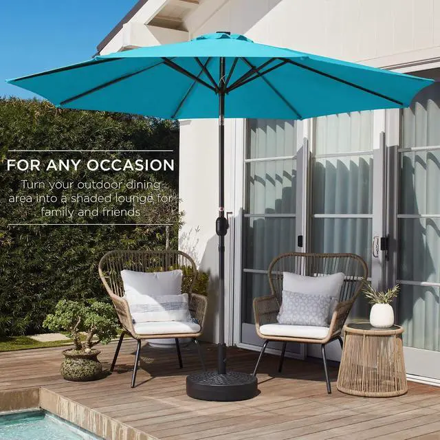 Alt view image 3 of 7 - 10ft Outdoor Patio Umbrella, Outdoor Table Umbrella, Yard Umbrella, Market Umbrella with 6 Sturdy Ribs, Push Button, Tilt and Crank - Sky Blue