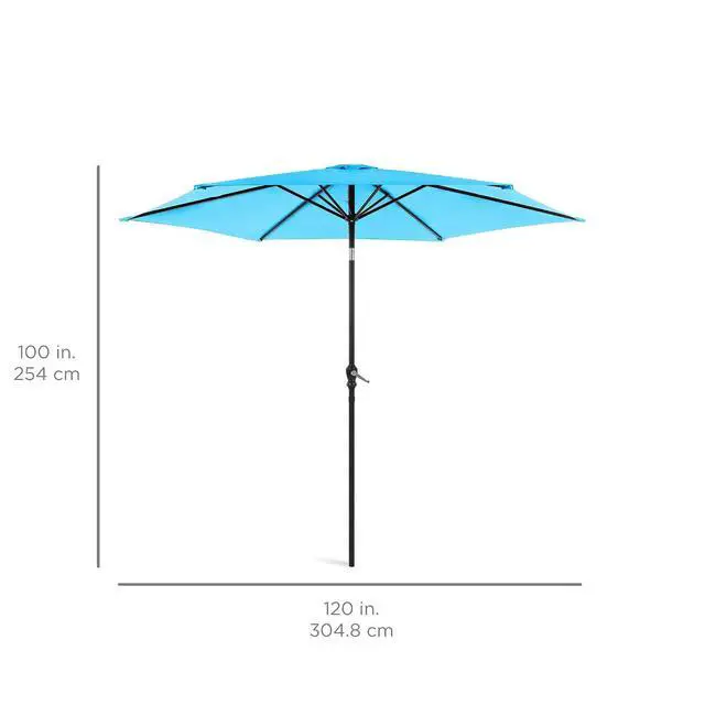 Alt view image 7 of 7 - 10ft Outdoor Patio Umbrella, Outdoor Table Umbrella, Yard Umbrella, Market Umbrella with 6 Sturdy Ribs, Push Button, Tilt and Crank - Sky Blue