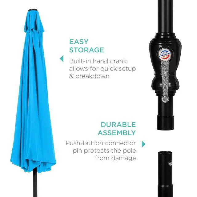 Alt view image 6 of 7 - 10ft Outdoor Patio Umbrella, Outdoor Table Umbrella, Yard Umbrella, Market Umbrella with 6 Sturdy Ribs, Push Button, Tilt and Crank - Sky Blue