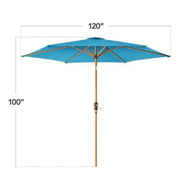 Alt view image 2 of 7 - 10ft Market Umbrella, Outdoor Sun Shade for Backyard, Deck, Poolside, Table w/Woodgrain Pattern, Easy Tilt & Crank - Sky Blue