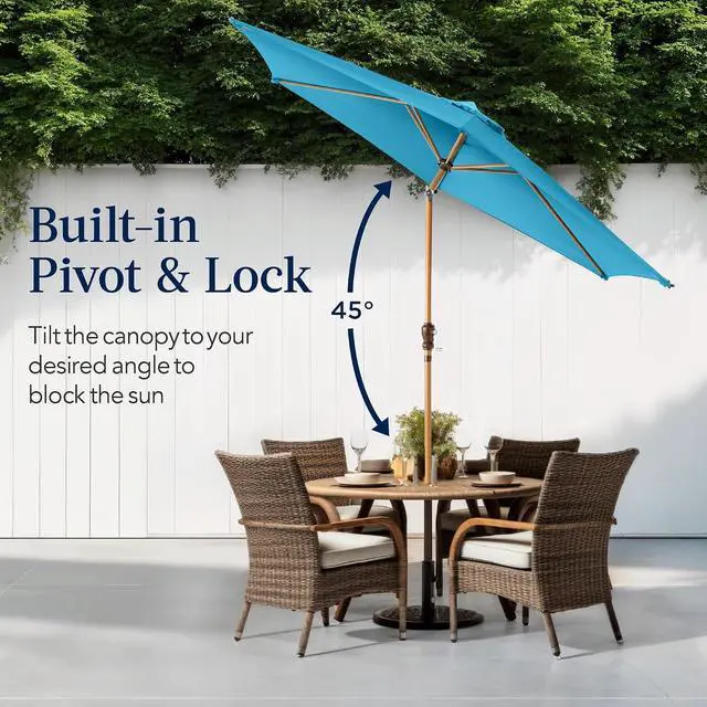 Alt view image 4 of 7 - 10ft Market Umbrella, Outdoor Sun Shade for Backyard, Deck, Poolside, Table w/Woodgrain Pattern, Easy Tilt & Crank - Sky Blue