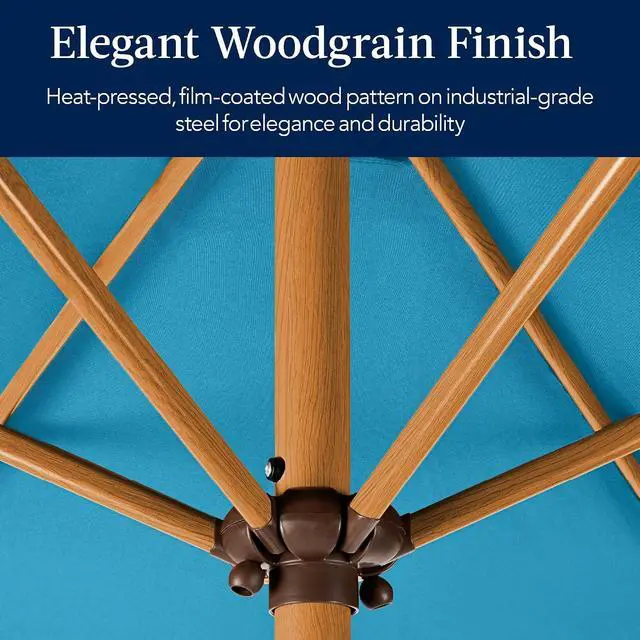 Alt view image 3 of 7 - 10ft Market Umbrella, Outdoor Sun Shade for Backyard, Deck, Poolside, Table w/Woodgrain Pattern, Easy Tilt & Crank - Sky Blue
