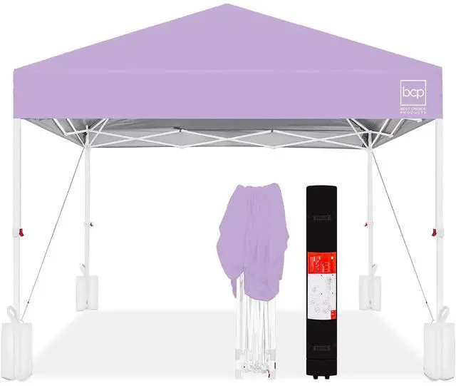 Main image of 10x10ft Pop Up Canopy Tent, Outdoor Shade, 1 Person 1 Minute Set Up, Carry Case, 4 Weight Bags - Lilac/White