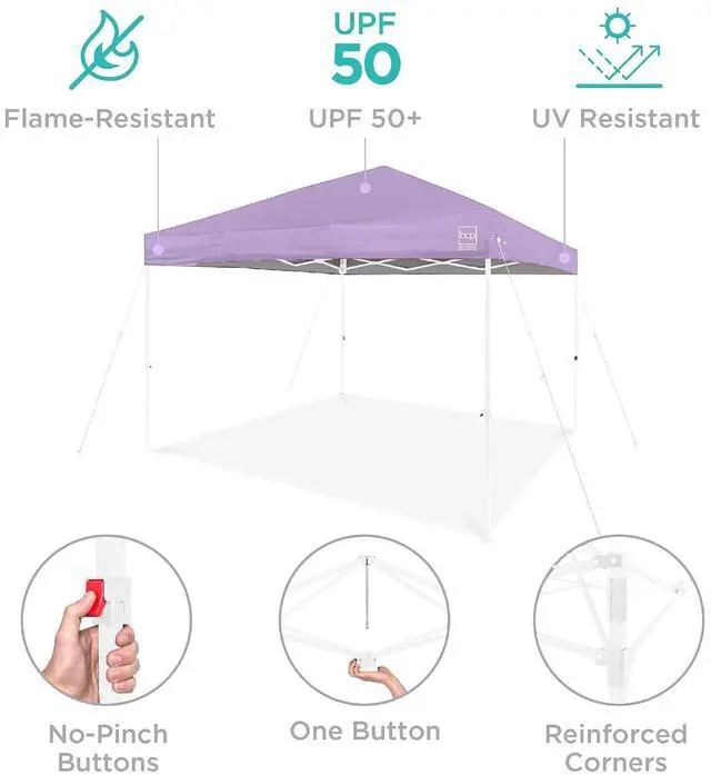 Alt view image 4 of 7 - 10x10ft Pop Up Canopy Tent, Outdoor Shade, 1 Person 1 Minute Set Up, Carry Case, 4 Weight Bags - Lilac/White