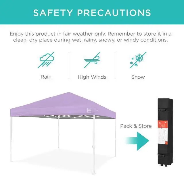 Alt view image 5 of 7 - 10x10ft Pop Up Canopy Tent, Outdoor Shade, 1 Person 1 Minute Set Up, Carry Case, 4 Weight Bags - Lilac/White