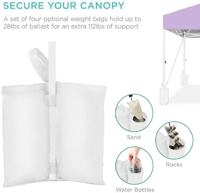 Alt view image 6 of 7 - 10x10ft Pop Up Canopy Tent, Outdoor Shade, 1 Person 1 Minute Set Up, Carry Case, 4 Weight Bags - Lilac/White