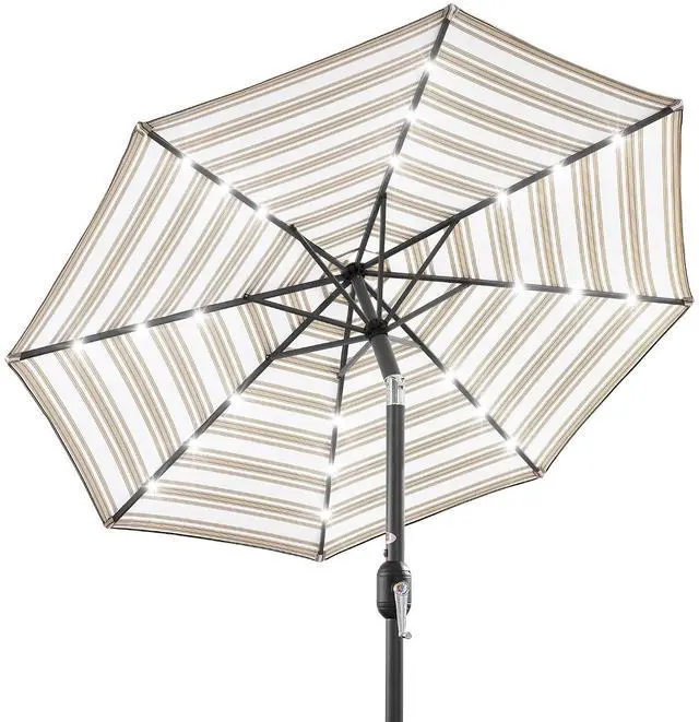 Main image of 10ft Solar Polyester LED Lighted Patio Umbrella w/Tilt Adjustment and UV-Resistant Fabric - Striped Tan