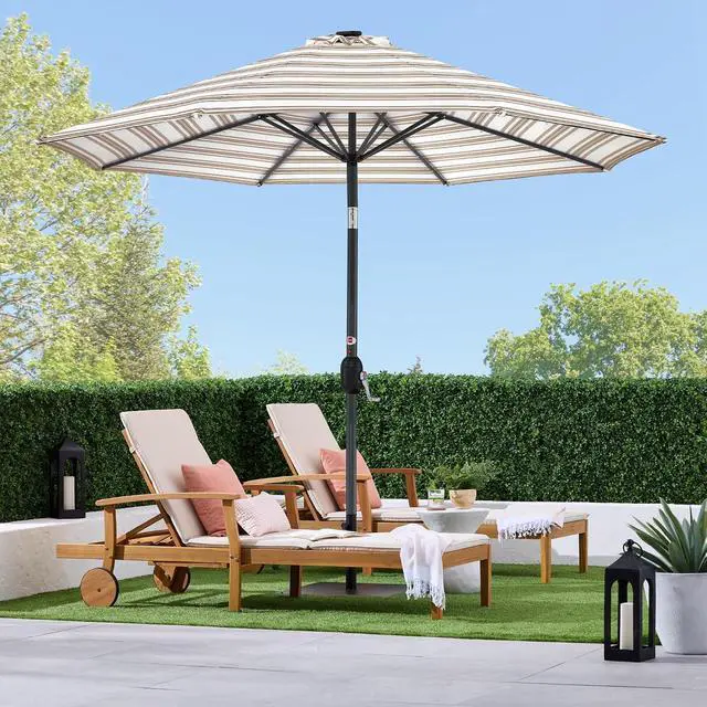 Alt view image 3 of 7 - 10ft Solar Polyester LED Lighted Patio Umbrella w/Tilt Adjustment and UV-Resistant Fabric - Striped Tan