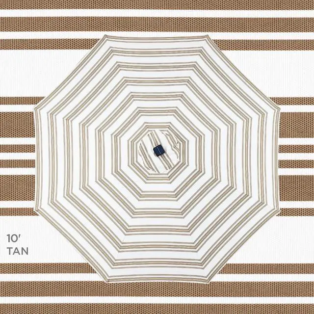 Alt view image 4 of 7 - 10ft Solar Polyester LED Lighted Patio Umbrella w/Tilt Adjustment and UV-Resistant Fabric - Striped Tan