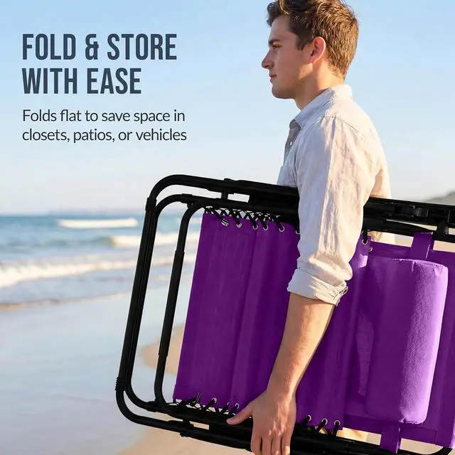 Alt view image 7 of 7 - Set of 2 Extra Wide Adjustable Steel Mesh Zero Gravity Lounge Chair Recliners w/Pillows and Cup Holder Trays - Amethyst Purple