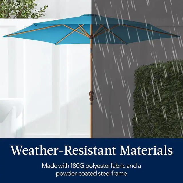 Alt view image 5 of 7 - 10ft Market Umbrella, Outdoor Sun Shade for Backyard, Deck, Poolside, Table w/Woodgrain Pattern, Easy Tilt & Crank - Sky Blue