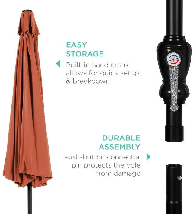 Alt view image 6 of 7 - 10ft Outdoor Patio Umbrella, Outdoor Table Umbrella, Yard Umbrella, Market Umbrella with 6 Sturdy Ribs, Push Button, Tilt and Crank - Rust
