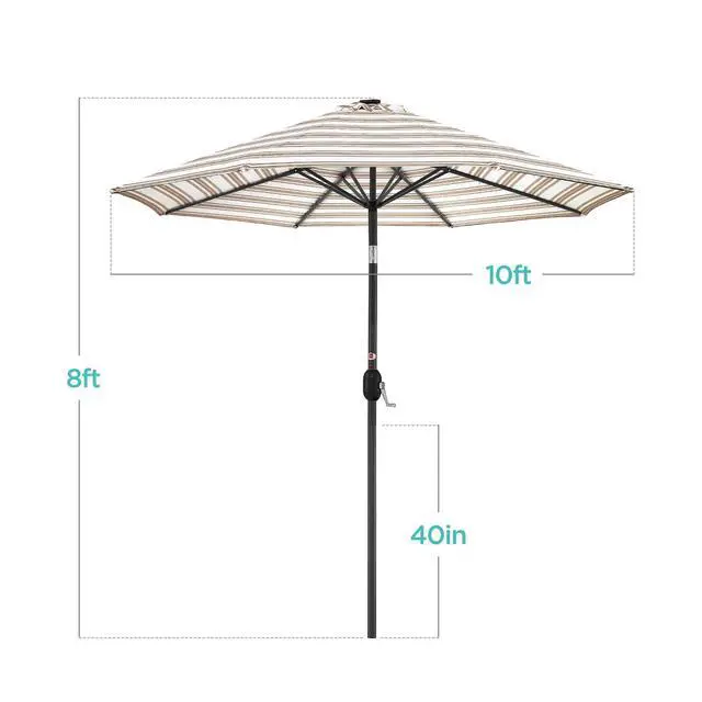 Alt view image 7 of 7 - 10ft Solar Polyester LED Lighted Patio Umbrella w/Tilt Adjustment and UV-Resistant Fabric - Striped Tan