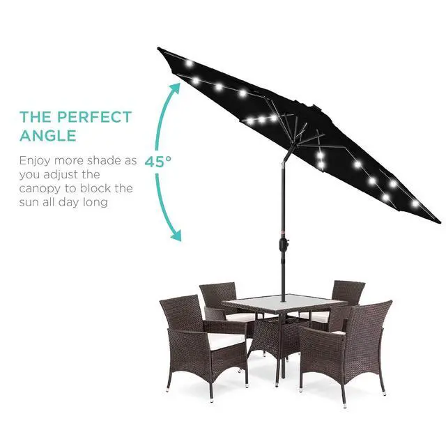 Alt view image 2 of 7 - 10ft Solar Polyester LED Lighted Patio Umbrella w/Tilt Adjustment and UV-Resistant Fabric - Black