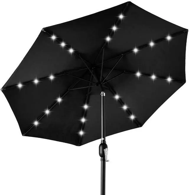 Main image of 10ft Solar Polyester LED Lighted Patio Umbrella w/Tilt Adjustment and UV-Resistant Fabric - Black