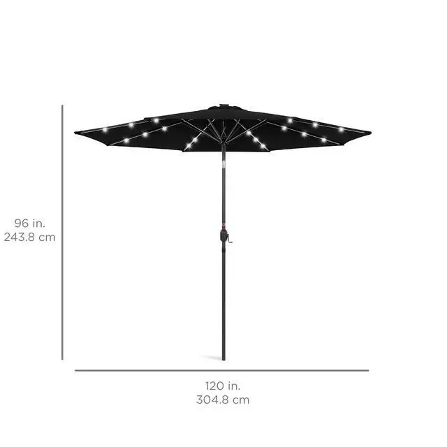 Alt view image 7 of 7 - 10ft Solar Polyester LED Lighted Patio Umbrella w/Tilt Adjustment and UV-Resistant Fabric - Black