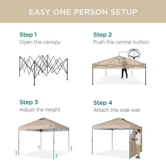 Alt view image 3 of 7 - 10x10ft Pop Up Canopy Tent with Sidewall, 1 Person 1 Minute Set Up, Carry Case, 4 Weight Bags - Sand