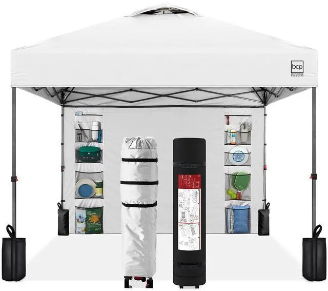 Main image of 10x10ft Pop Up Canopy Tent with Sidewall, 1 Person 1 Minute Set Up, Carry Case, 4 Weight Bags - White