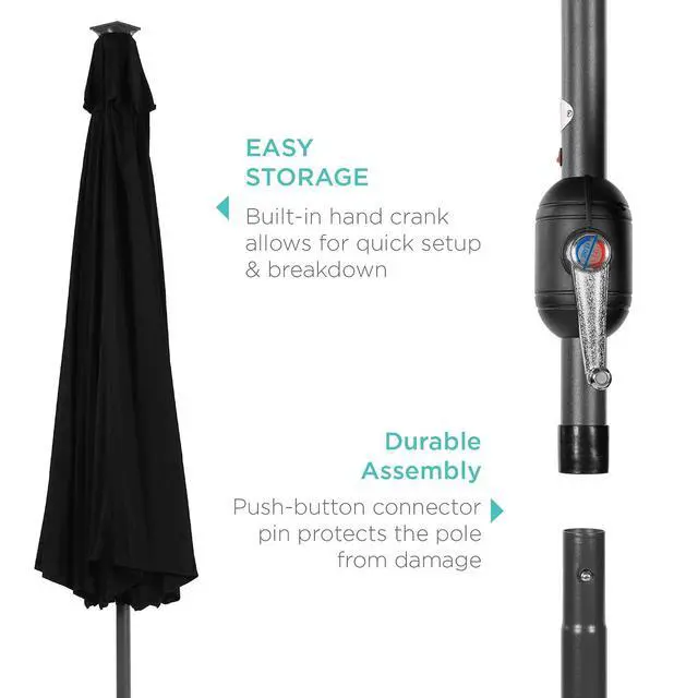 Alt view image 6 of 7 - 10ft Solar Polyester LED Lighted Patio Umbrella w/Tilt Adjustment and UV-Resistant Fabric - Black