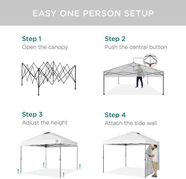 Alt view image 3 of 7 - 10x10ft Pop Up Canopy Tent with Sidewall, 1 Person 1 Minute Set Up, Carry Case, 4 Weight Bags - White