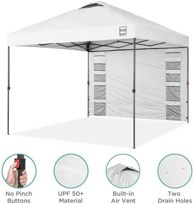 Alt view image 4 of 7 - 10x10ft Pop Up Canopy Tent with Sidewall, 1 Person 1 Minute Set Up, Carry Case, 4 Weight Bags - White