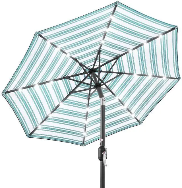 Main image of 10ft Solar Polyester LED Lighted Patio Umbrella w/Tilt Adjustment and UV-Resistant Fabric - Striped Sky Blue