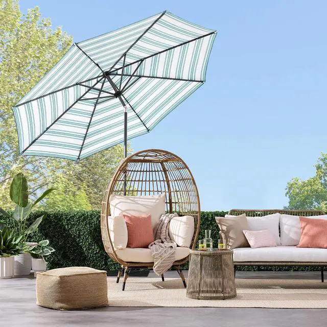 Alt view image 2 of 7 - 10ft Solar Polyester LED Lighted Patio Umbrella w/Tilt Adjustment and UV-Resistant Fabric - Striped Sky Blue