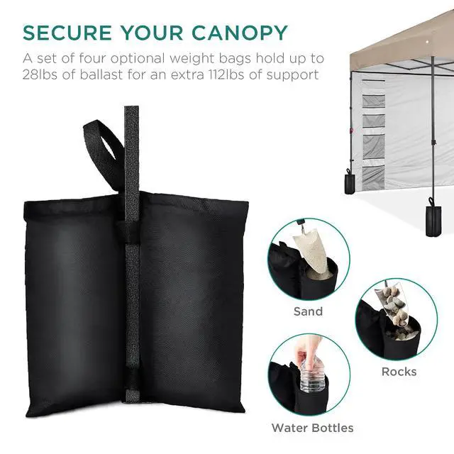Alt view image 5 of 7 - 10x10ft Pop Up Canopy Tent with Sidewall, 1 Person 1 Minute Set Up, Carry Case, 4 Weight Bags - Sand