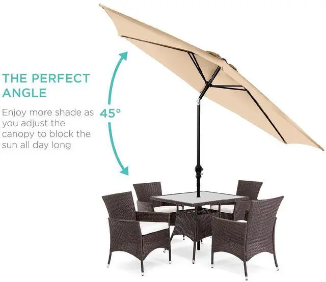 Alt view image 2 of 7 - 10ft Outdoor Patio Umbrella, Outdoor Table Umbrella, Yard Umbrella, Market Umbrella with 6 Sturdy Ribs, Push Button, Tilt and Crank - Sand
