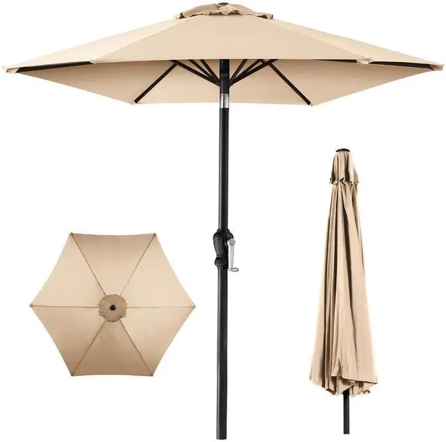 Main image of 10ft Outdoor Patio Umbrella, Outdoor Table Umbrella, Yard Umbrella, Market Umbrella with 6 Sturdy Ribs, Push Button, Tilt and Crank - Sand