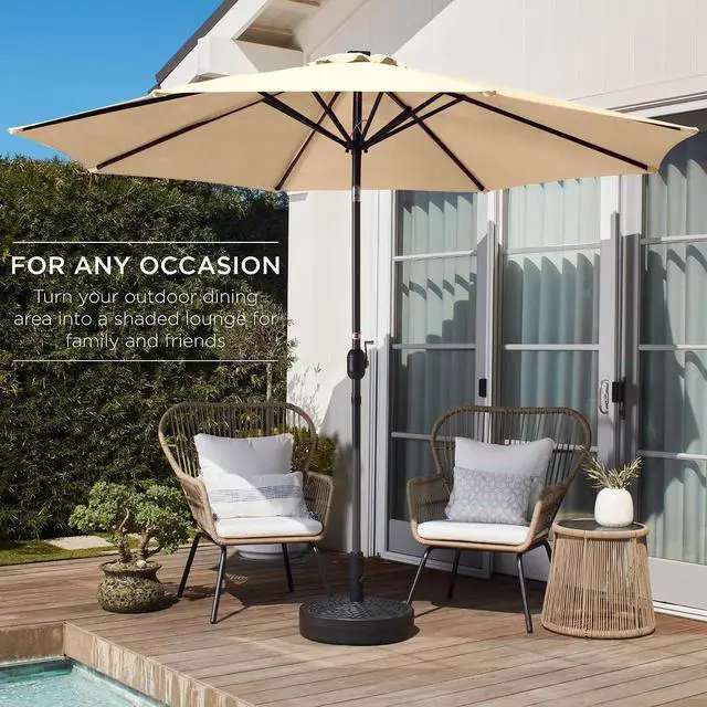 Alt view image 3 of 7 - 10ft Outdoor Patio Umbrella, Outdoor Table Umbrella, Yard Umbrella, Market Umbrella with 6 Sturdy Ribs, Push Button, Tilt and Crank - Sand
