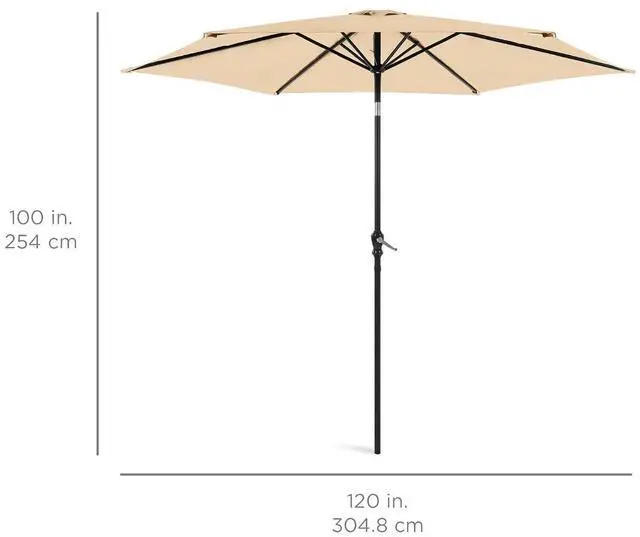 Alt view image 7 of 7 - 10ft Outdoor Patio Umbrella, Outdoor Table Umbrella, Yard Umbrella, Market Umbrella with 6 Sturdy Ribs, Push Button, Tilt and Crank - Sand