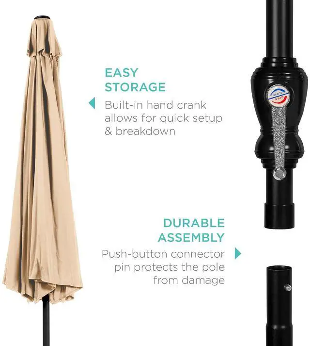Alt view image 6 of 7 - 10ft Outdoor Patio Umbrella, Outdoor Table Umbrella, Yard Umbrella, Market Umbrella with 6 Sturdy Ribs, Push Button, Tilt and Crank - Sand