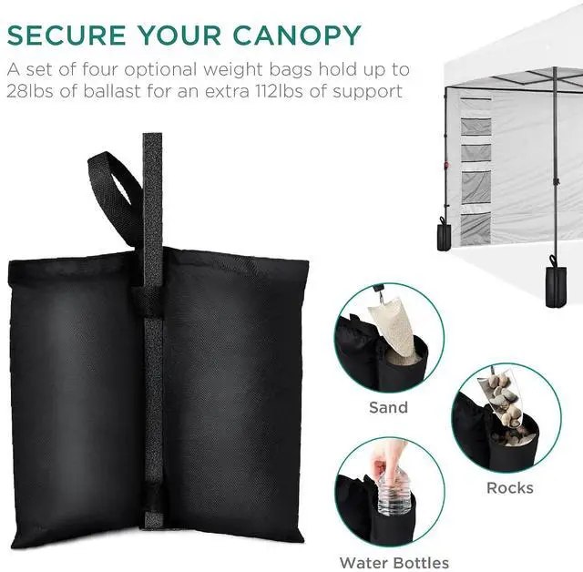 Alt view image 5 of 7 - 10x10ft Pop Up Canopy Tent with Sidewall, 1 Person 1 Minute Set Up, Carry Case, 4 Weight Bags - White